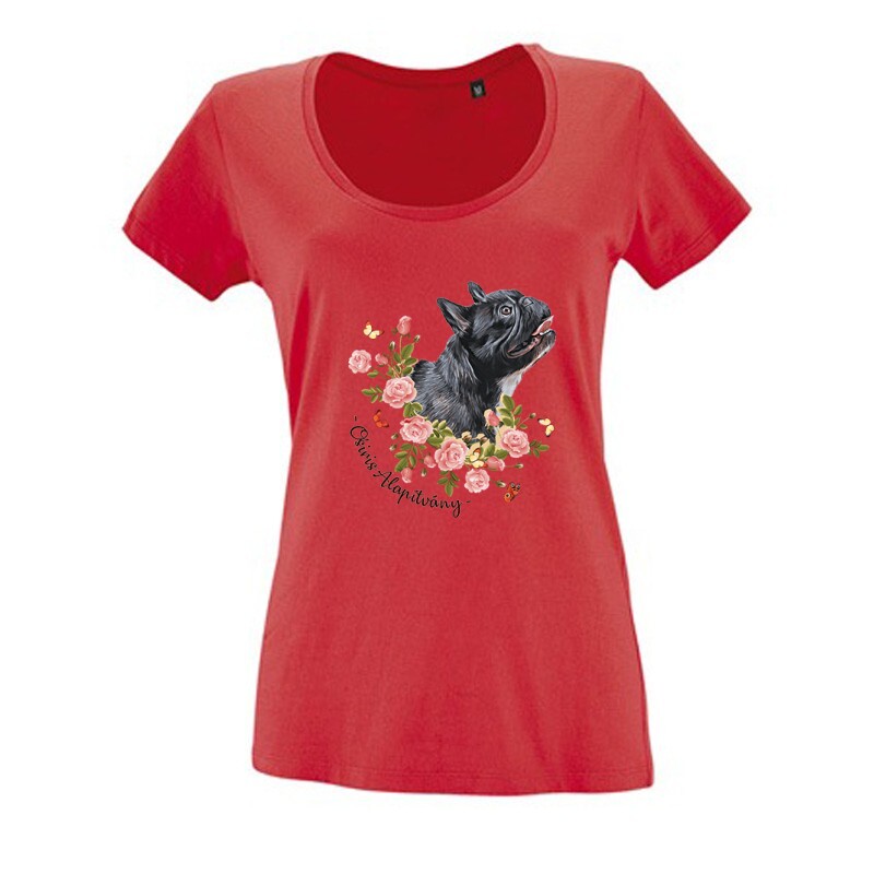 Frenchie with Rose Női O Nyakú Póló