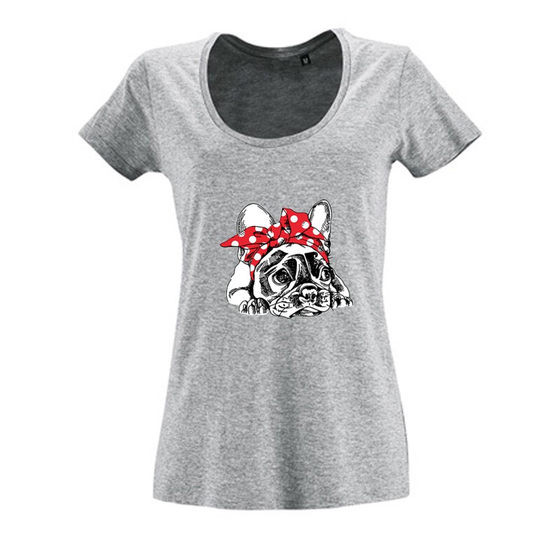 Frenchie Bow Női O Nyakú Póló