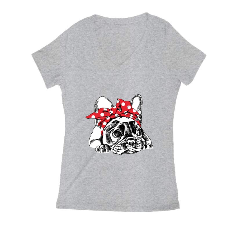 Frenchie Bow Női V Kivágott póló