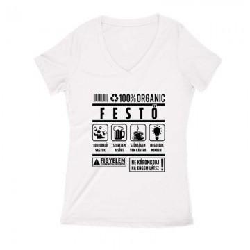 100% organic festő Női V Kivágott póló