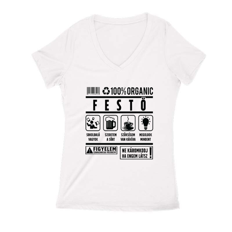 100% organic festő Női V Kivágott póló