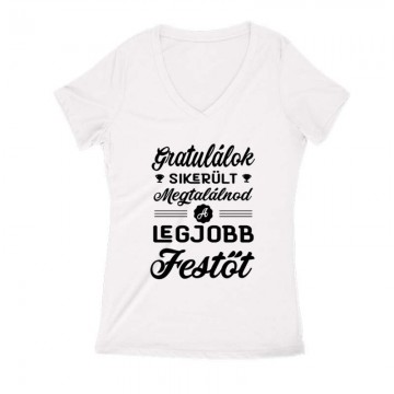 Gratulálok - legjobb festő Női V Kivágott póló