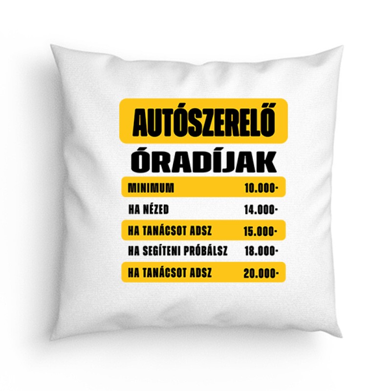 Óradíjak (autószerelő) Párna