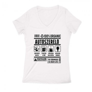 100% organic (autószerelő) Női V Kivágott póló