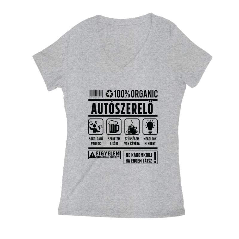 100% organic (autószerelő) Női V Kivágott póló