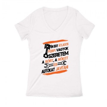Átlagos férfi (autószerelő) Női V Kivágott póló