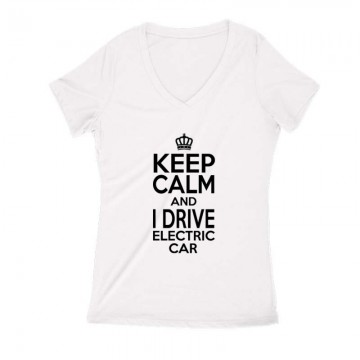 Keep calm - electric car Női V Kivágott póló
