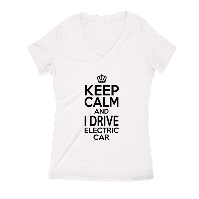 Keep calm - electric car Női V Kivágott póló
