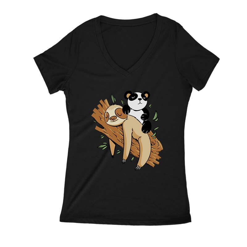 Lajhár és Panda Női V Kivágott póló