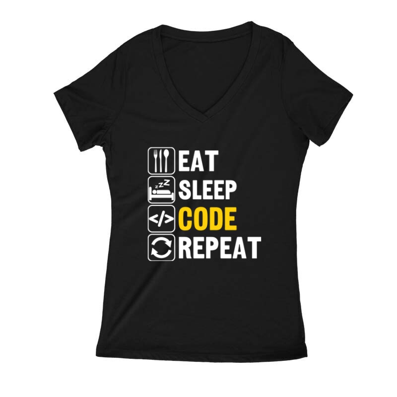 Eat sleep Code Női V Kivágott póló