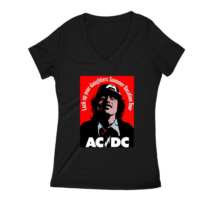 AC DC Lock up Női V Kivágott póló