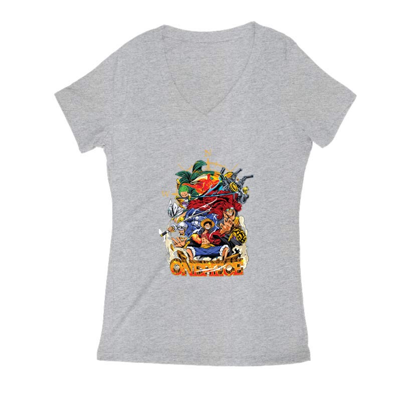One Piece Luffy Compass Női V Kivágott póló