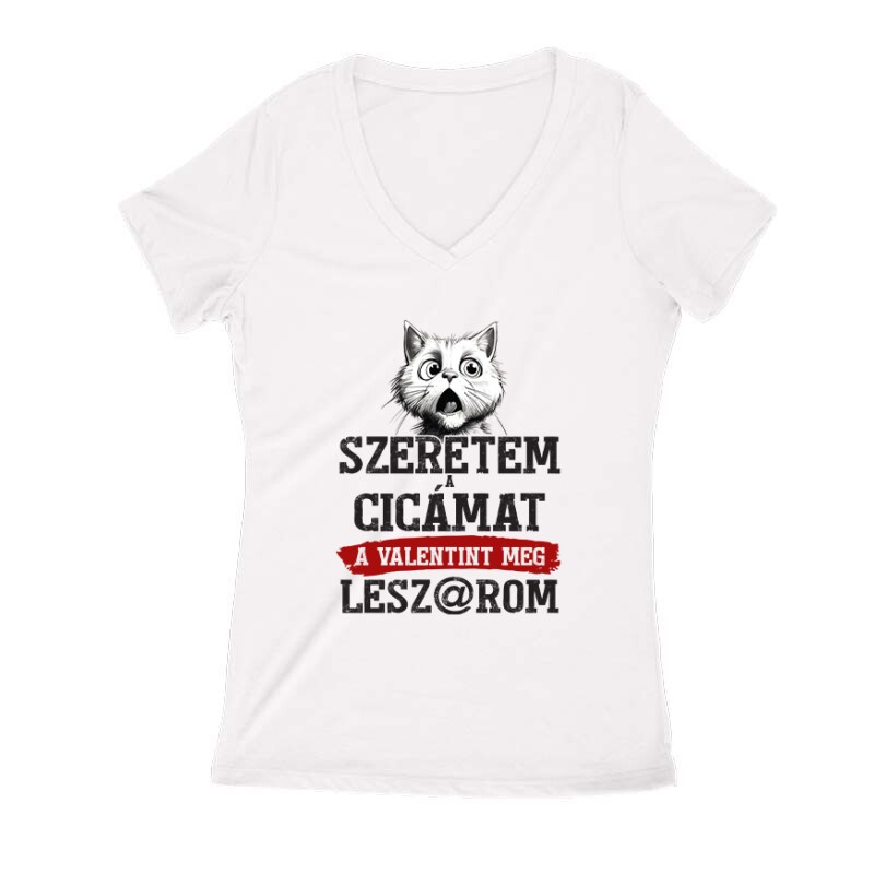 Szeretem a cicámat Női V Kivágott póló