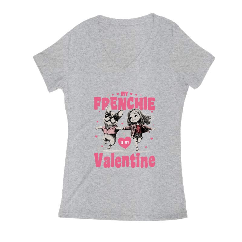 Frenchie is my valentine Női V Kivágott póló