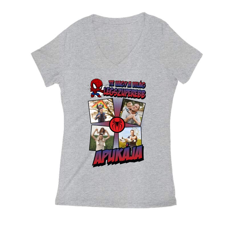 A világ legszuperebb apukája (Spiderman) Fényképes Női V Kivágott póló