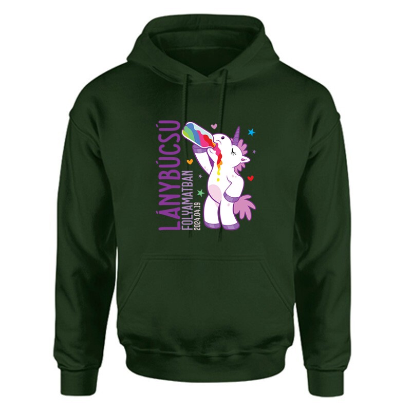 Lánybúcsú folyamatban Unikornis Unisex Kapucnis Pulcsi