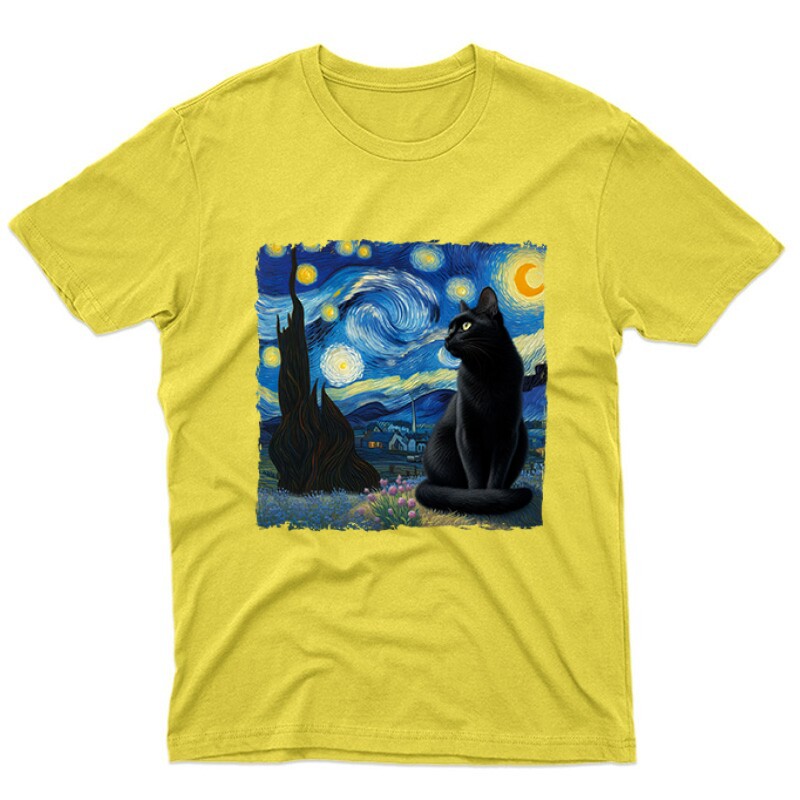Black Cat Starry Night Unisex Póló