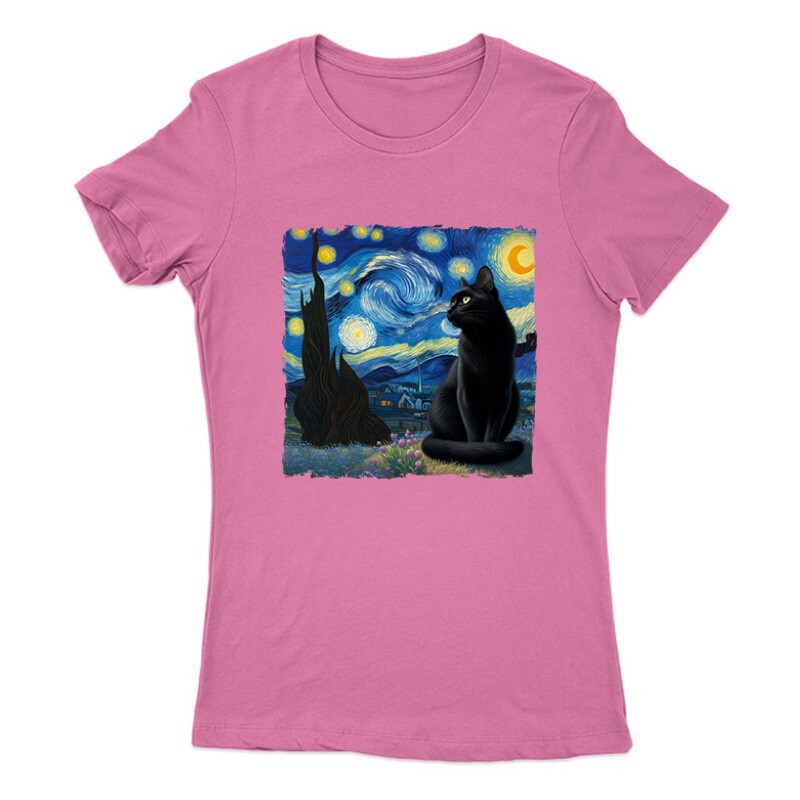 Black Cat Starry Night Női Póló