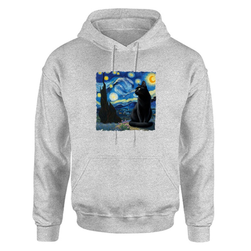 Black Cat Starry Night Unisex Kapucnis Pulcsi