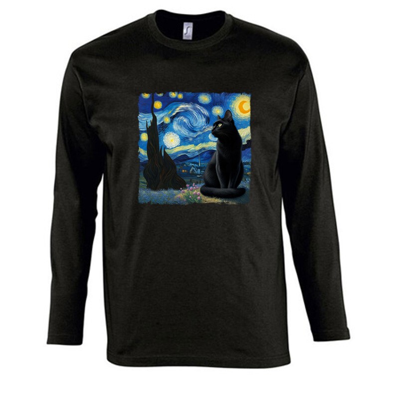Black Cat Starry Night Hosszú Ujjú Póló