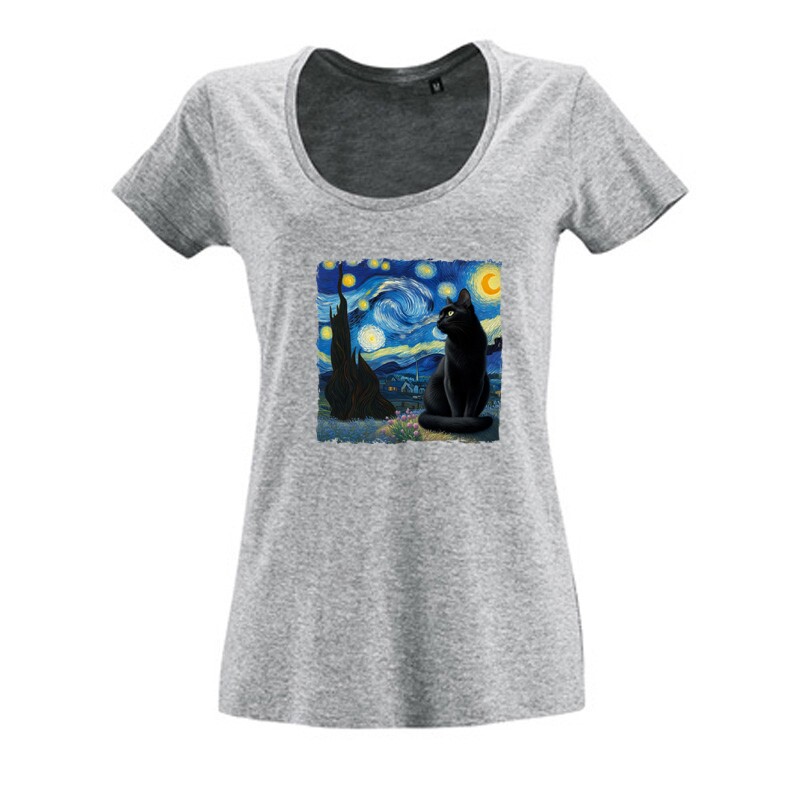 Black Cat Starry Night Női O Nyakú Póló