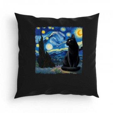 Black Cat Starry Night Párna