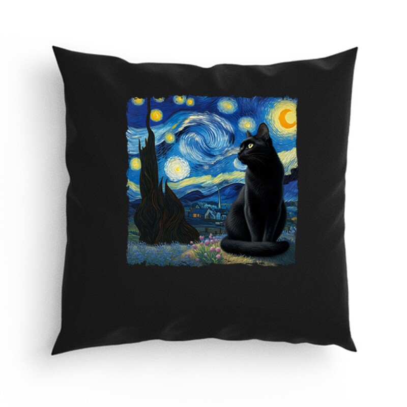 Black Cat Starry Night Párna