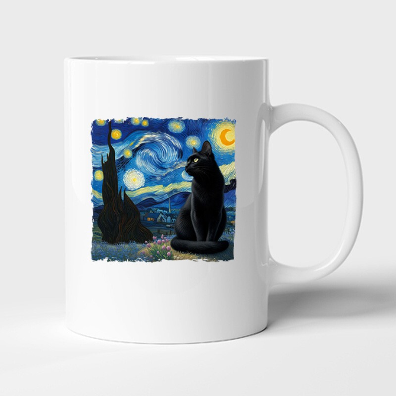 Black Cat Starry Night Bögre