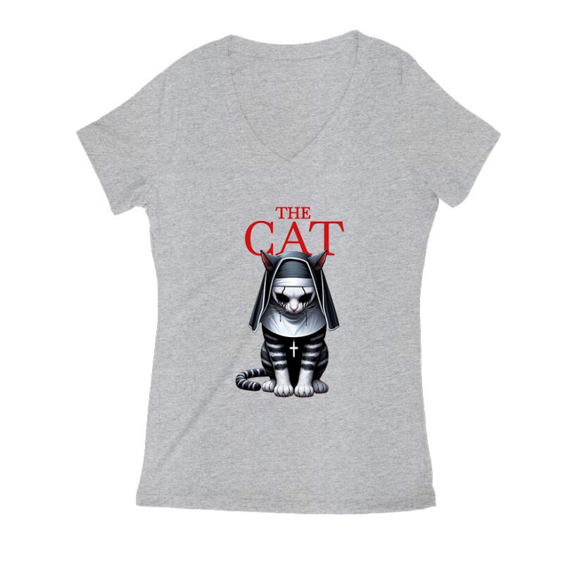Horror Cat Női V Kivágott póló