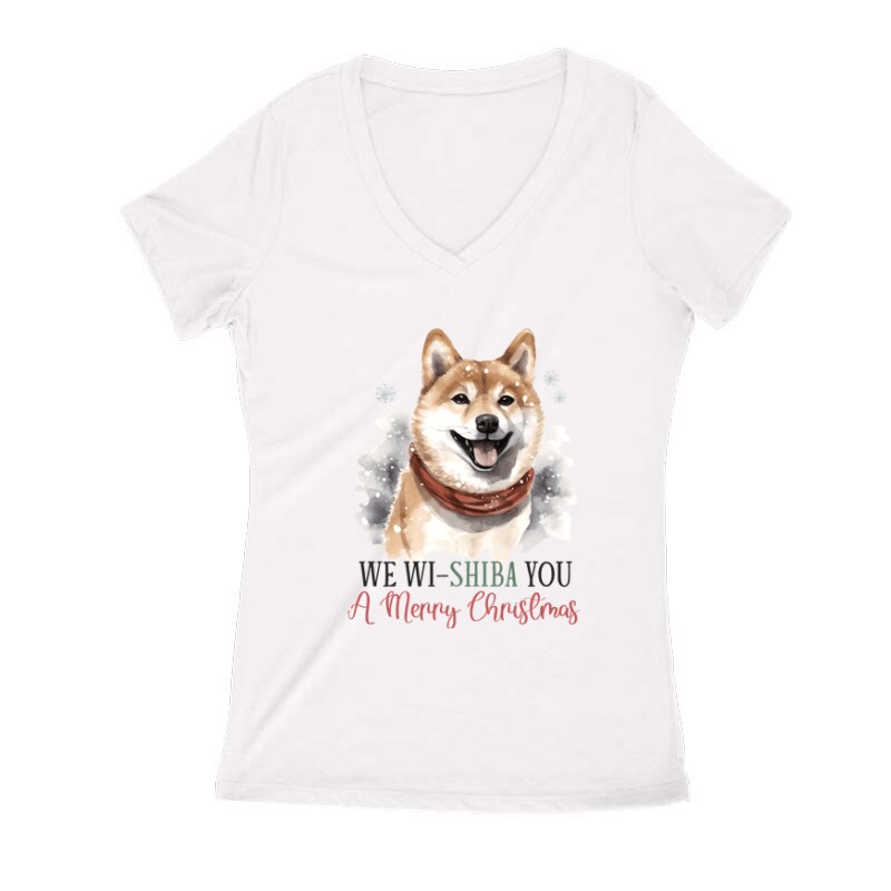 Shiba Inu Karácsony Női V Kivágott póló