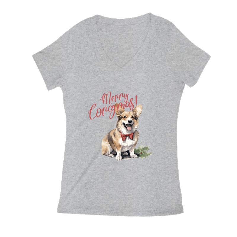 Corgi Karácsony Női V Kivágott póló