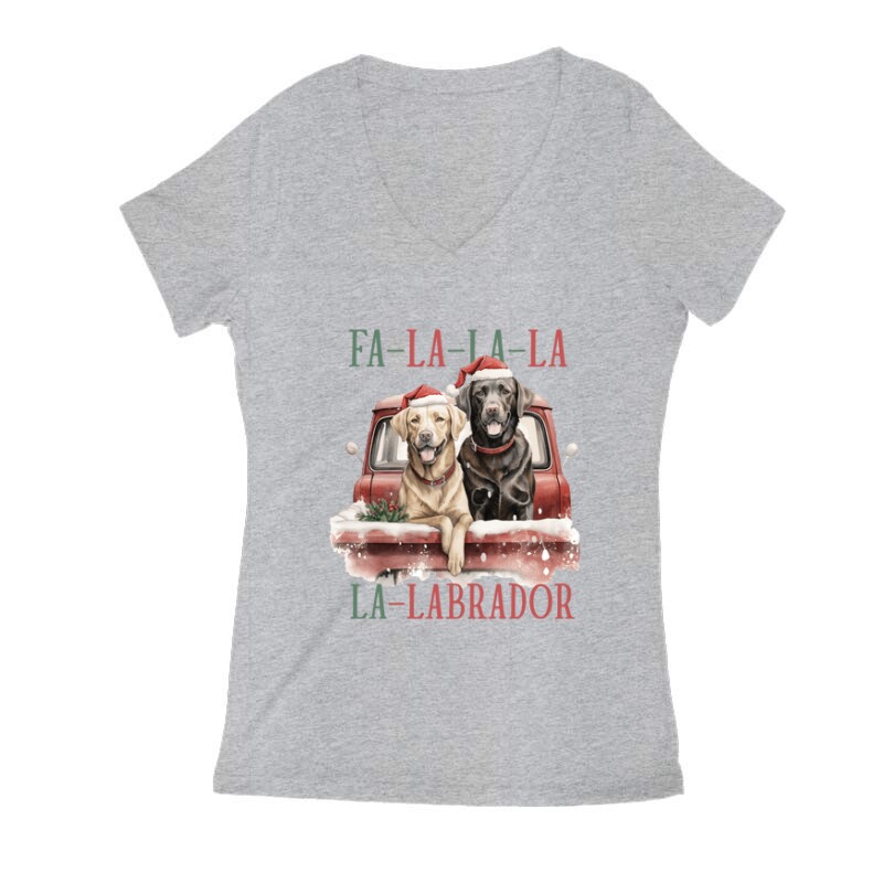 Labrador Karácsony Női V Kivágott póló
