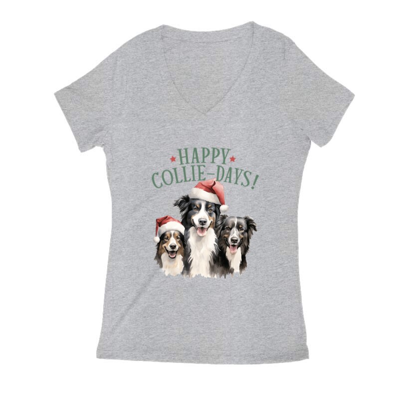 Border collie Karácsony Női V Kivágott póló