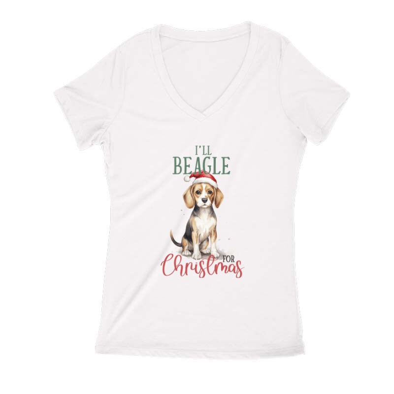 Beagle Karácsony Női V Kivágott póló