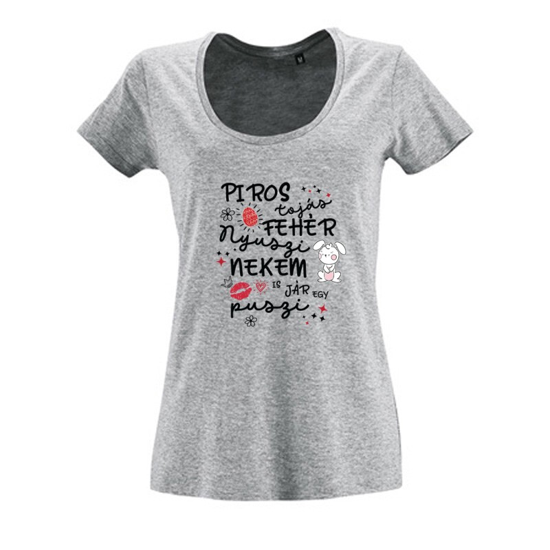 Piros Tojás, Fehér Nyuszi Női O Nyakú Póló