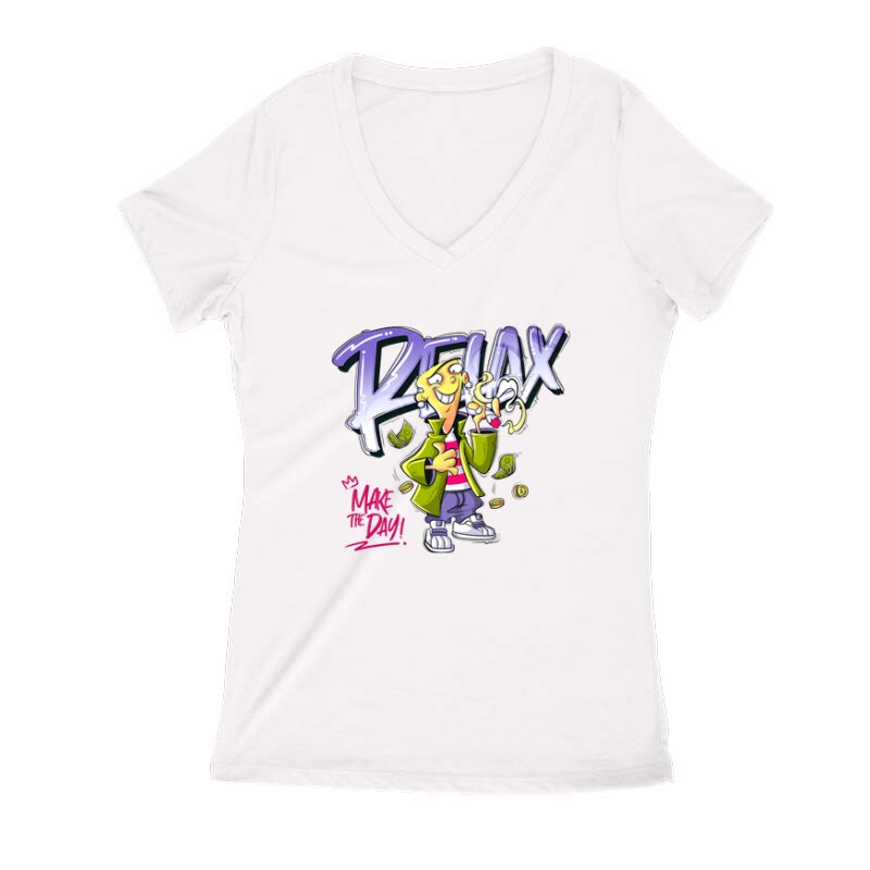 Relax MAke the day Női V Kivágott póló