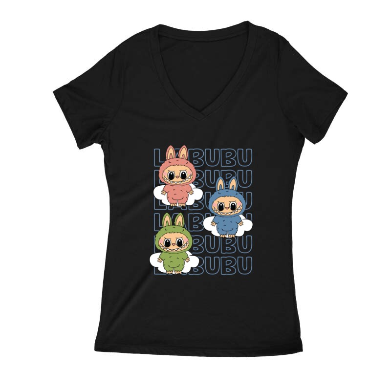 Blue labubu and friends Női V Kivágott póló
