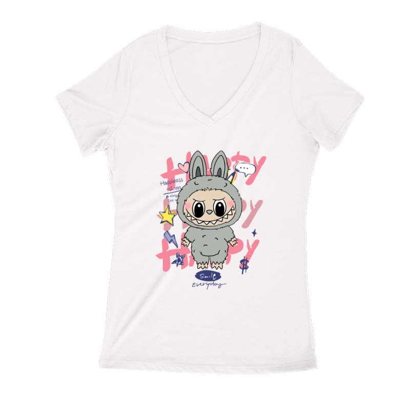 Happy Labubu Női V Kivágott póló