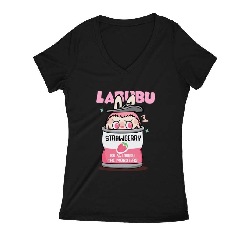 Labubu Strawberry Női V Kivágott póló