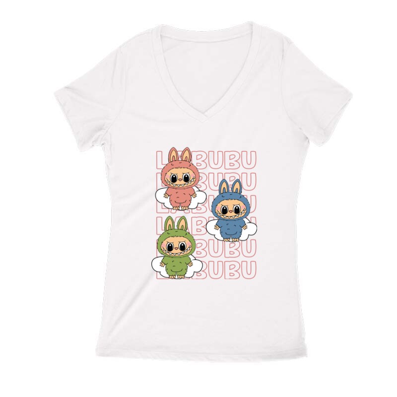 Red Labubu and friends Női V Kivágott póló