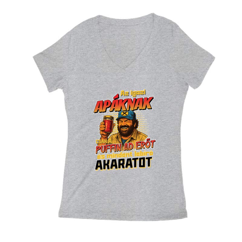 Az igazi apáknak csak a puffin ad erőt Női V Kivágott póló