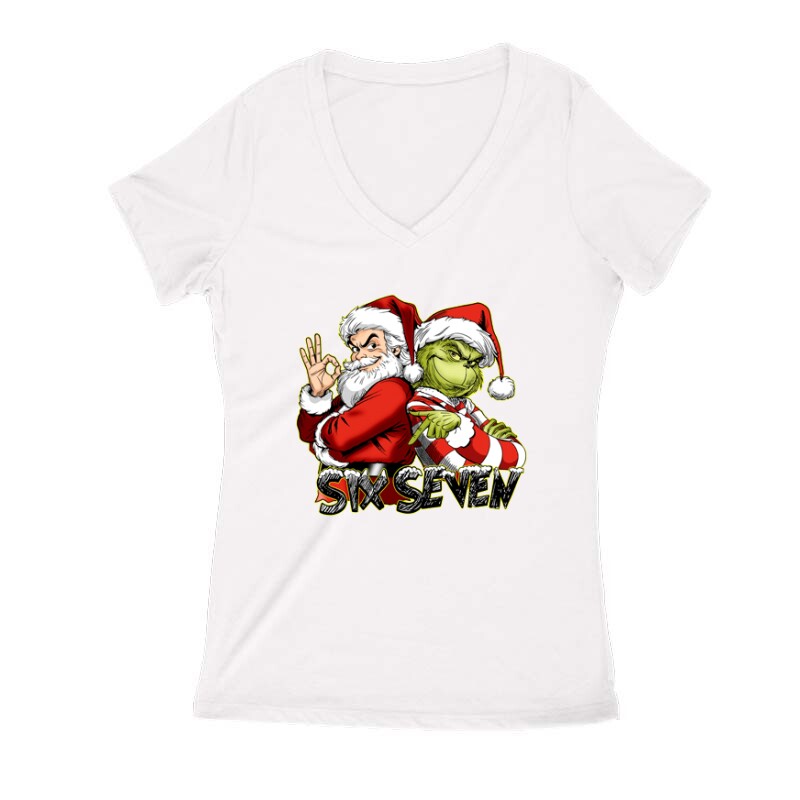 Six seven 67 grinch & Santa Claus Női V Kivágott póló