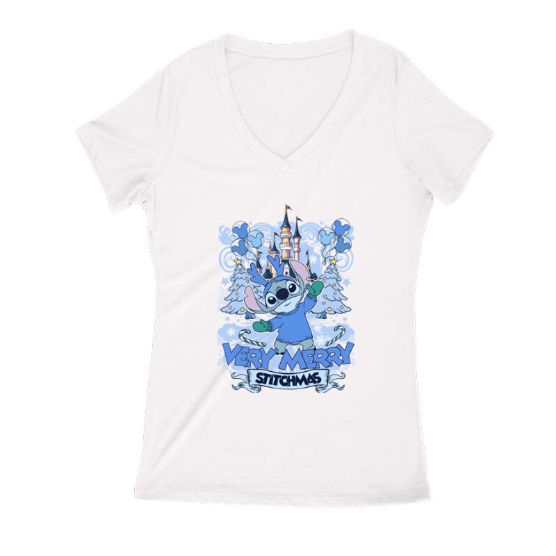 Very merry Stitchmas Női V Kivágott póló