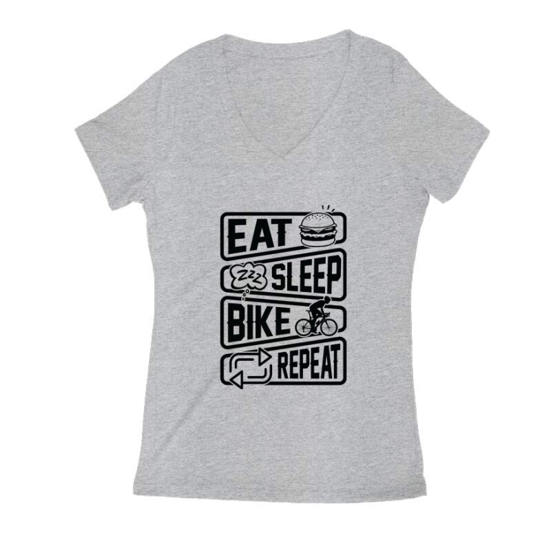 Eat sleep bike repeat Női V Kivágott póló