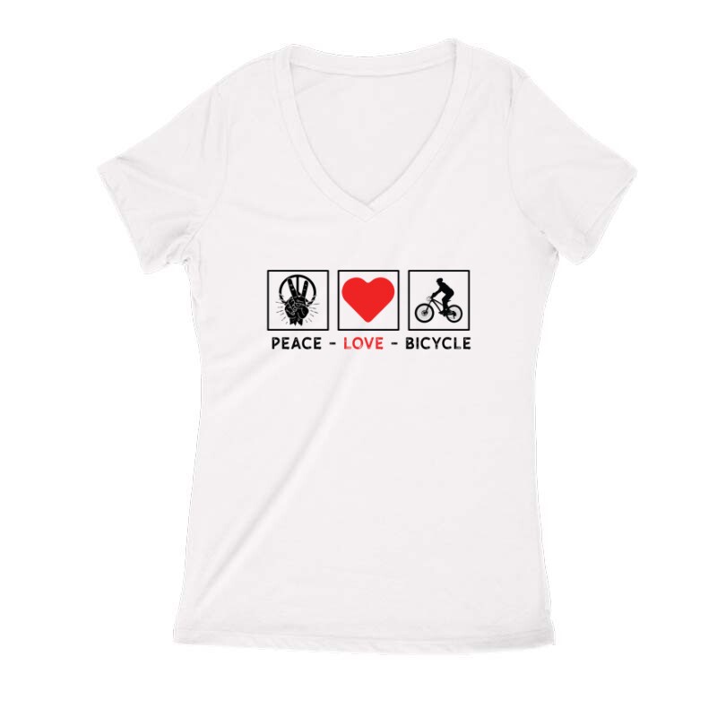 Peace love bicycle Női V Kivágott póló