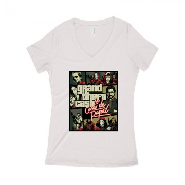 Grand Theft Cash Női póló V kivágott