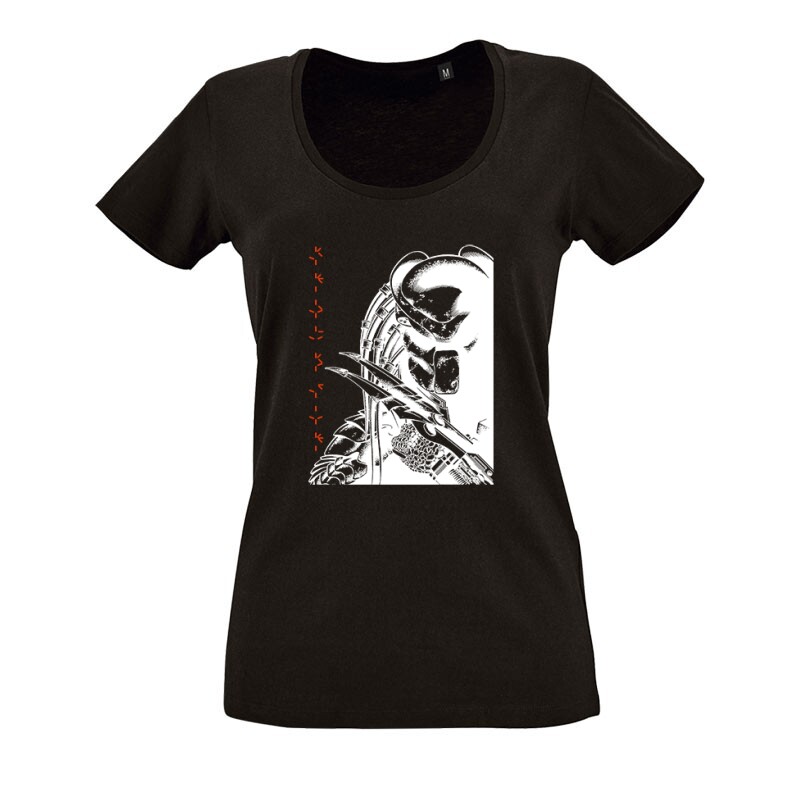 Predator Face Text O nyakú női póló