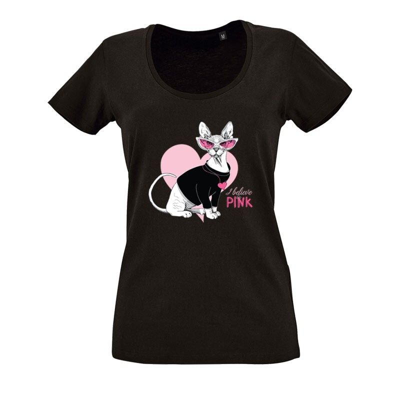 I Belive Pink O nyakú női póló