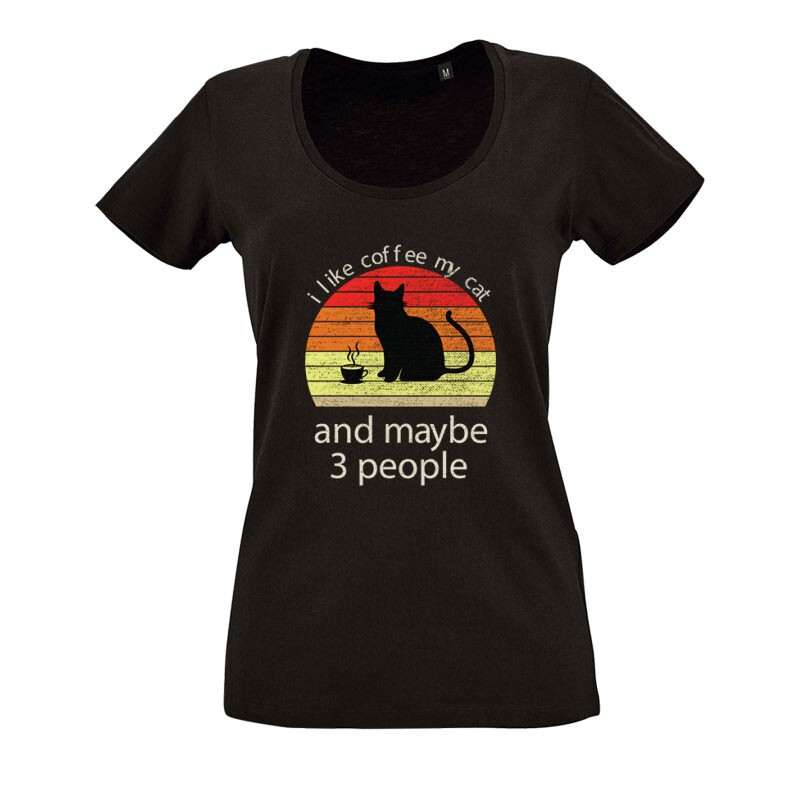 I Love Cat and Coffee O nyakú női póló