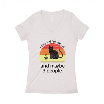I Love Cat and Coffee Női póló V kivágott